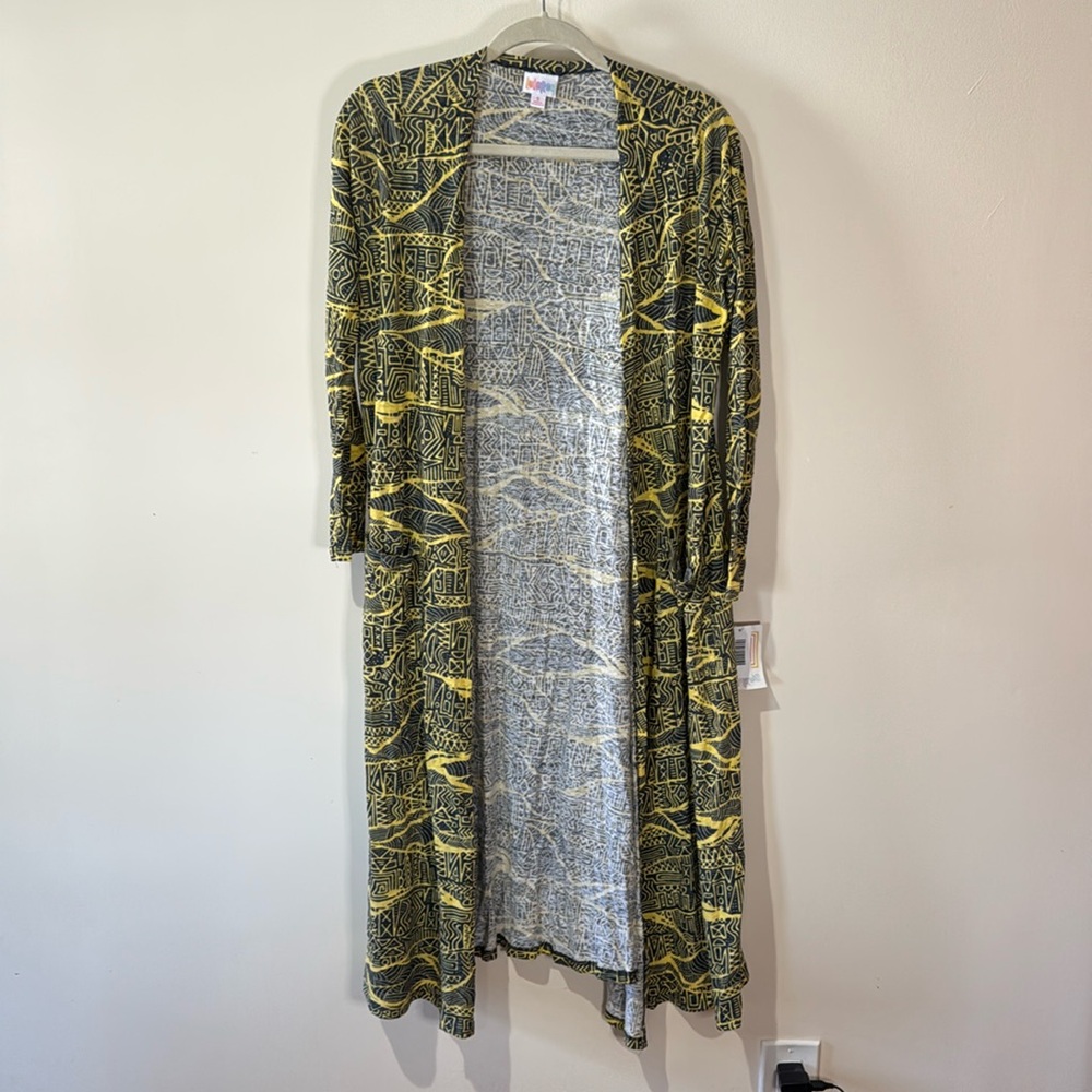 Lula Roe Sarah Yellow & Blue Long Cardigan
